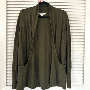 Market & Spruce Women's Green Open Front Knitted Cardigan Sweater Medium